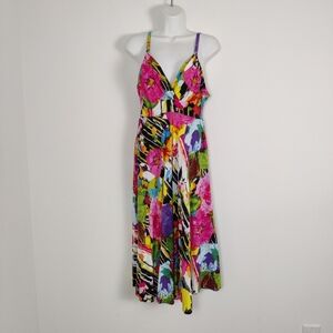Jams World Midi Hawaiian Dress Size Medium Strap Multicolor 100% Rayon
